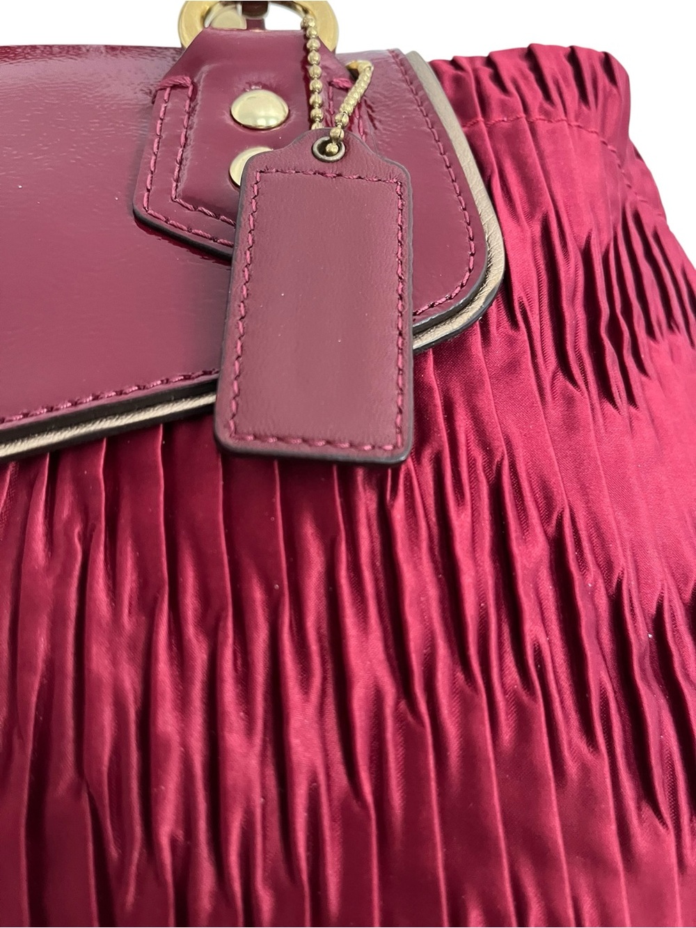 Coach F20050 Ashley Gathered Satin Carryall Satchel Bordeaux NWOT - Picture 9 of 15